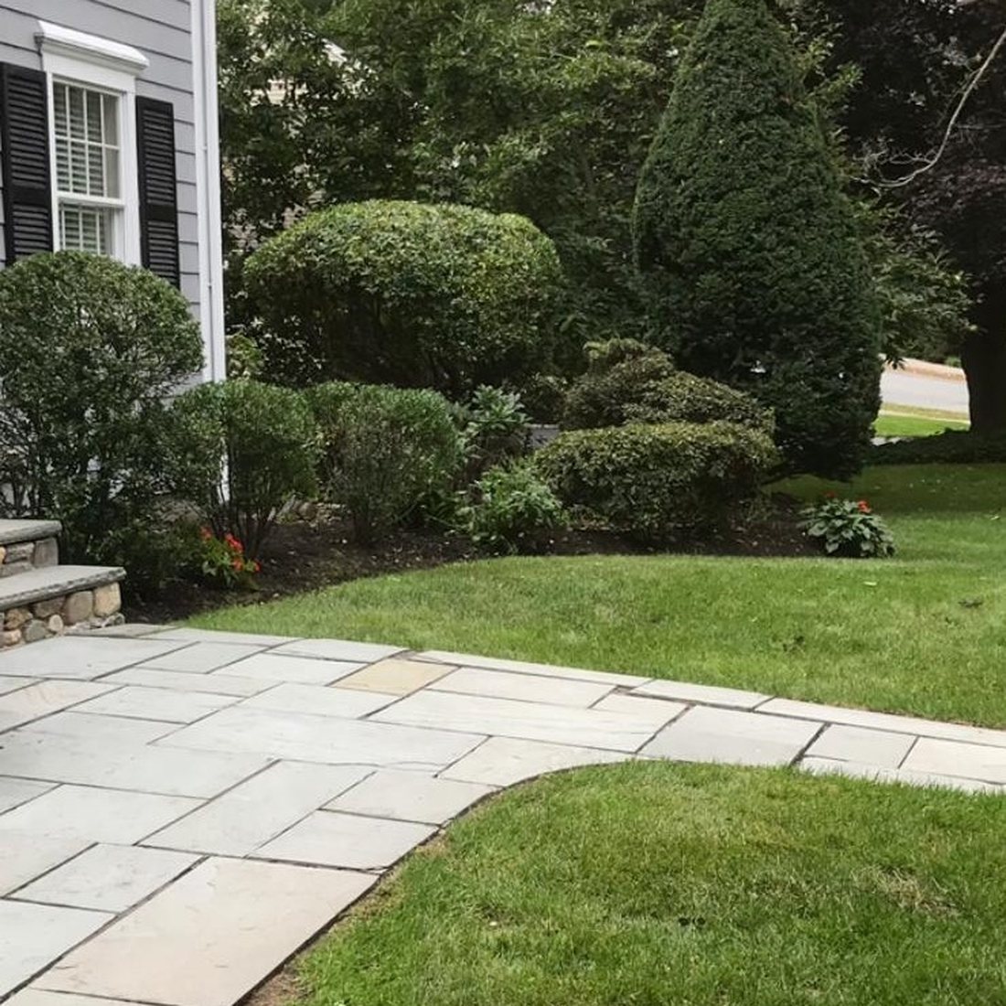 Paver walkway and fresh plantings on a MetroWest property